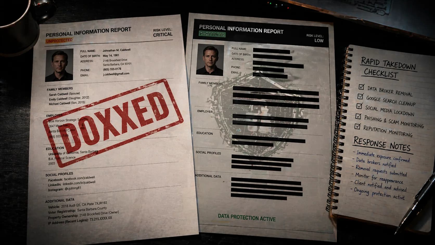 Doxxing prevention and incident response for targeted principals