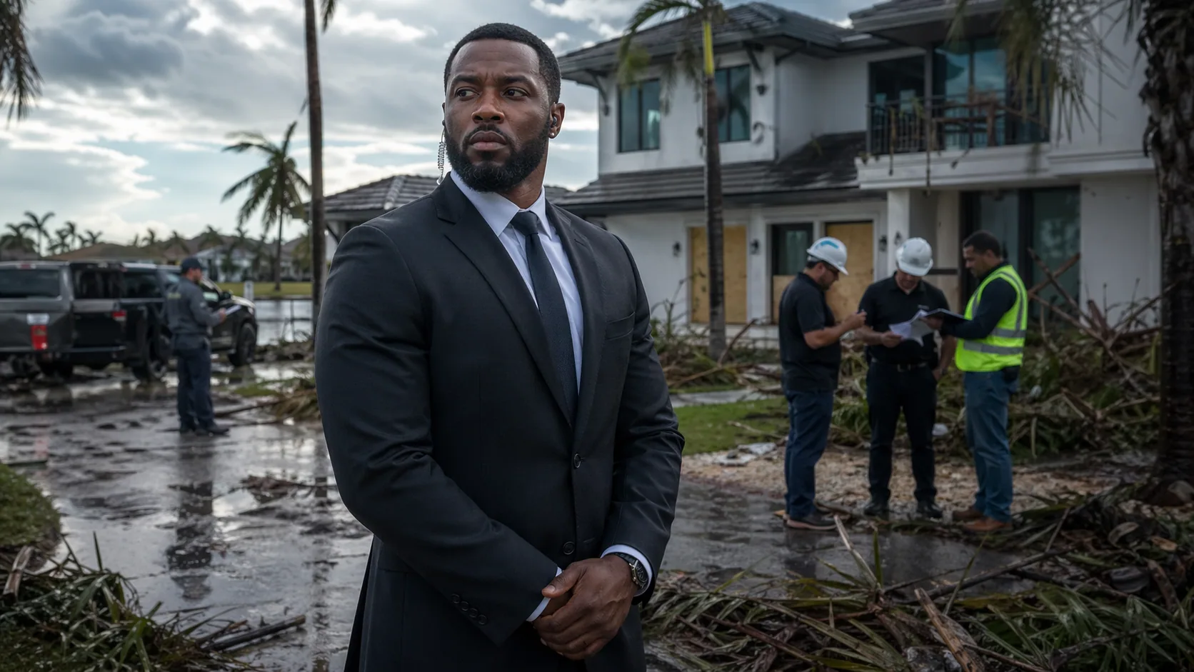 Post-storm overwatch and recovery security at a damaged residence