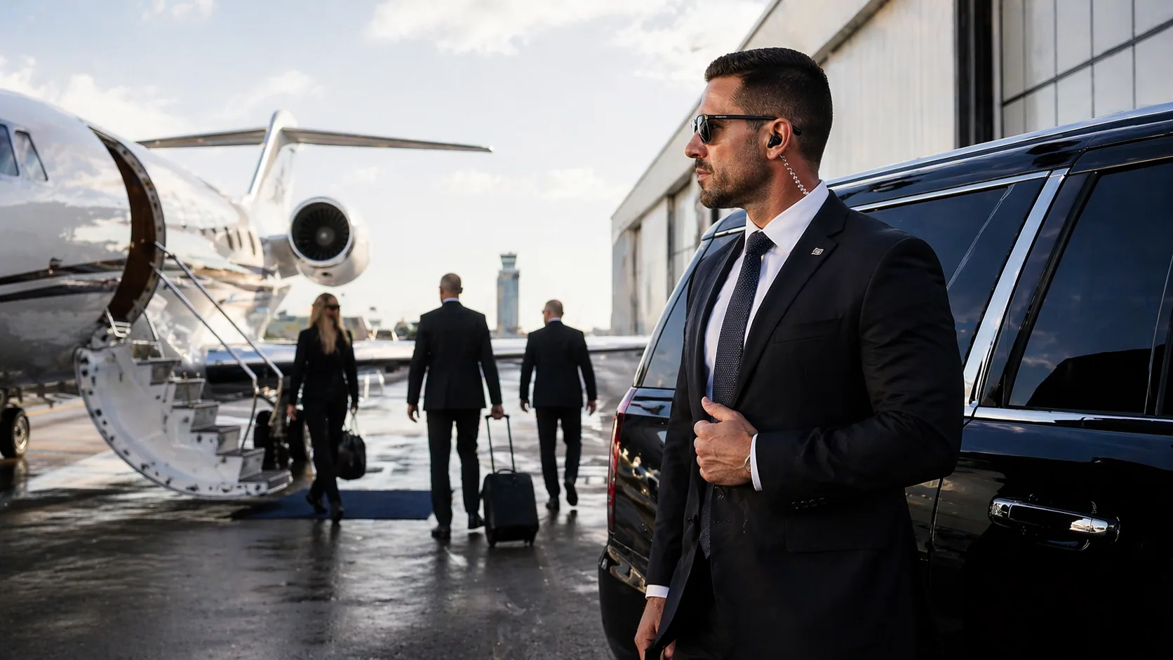 Secure airport and FBO transfer at a private aviation terminal