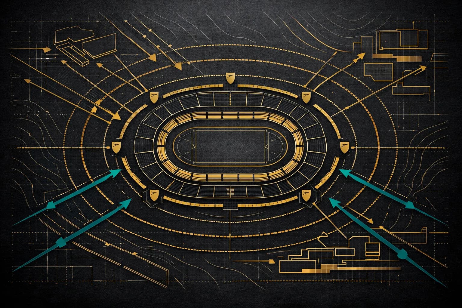 Abstract diagram showing layered venue security zones and access control points for corporate events in Florida