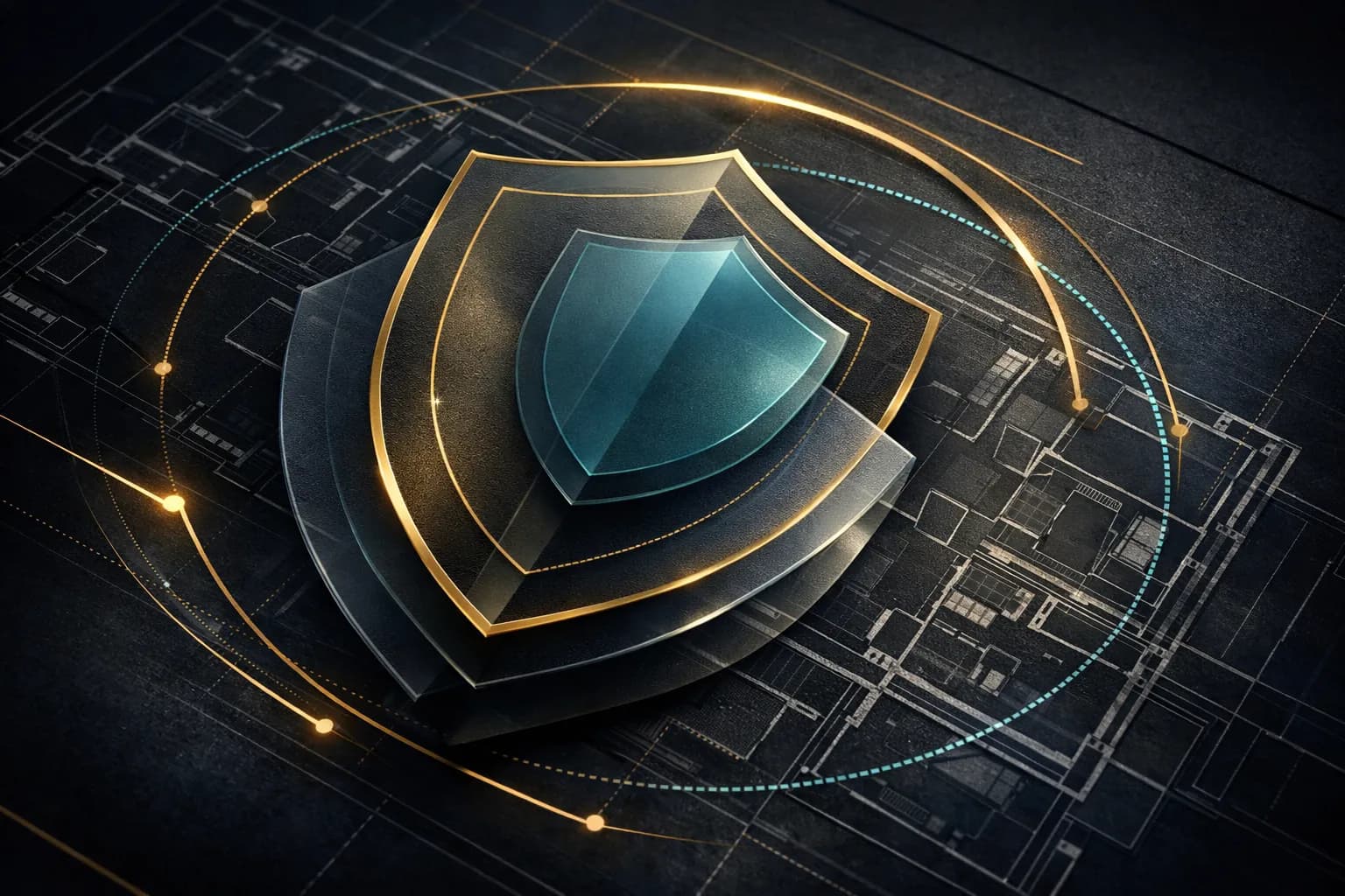 Conceptual image of strategic family protection planning with abstract protective overlays on residential and travel environments