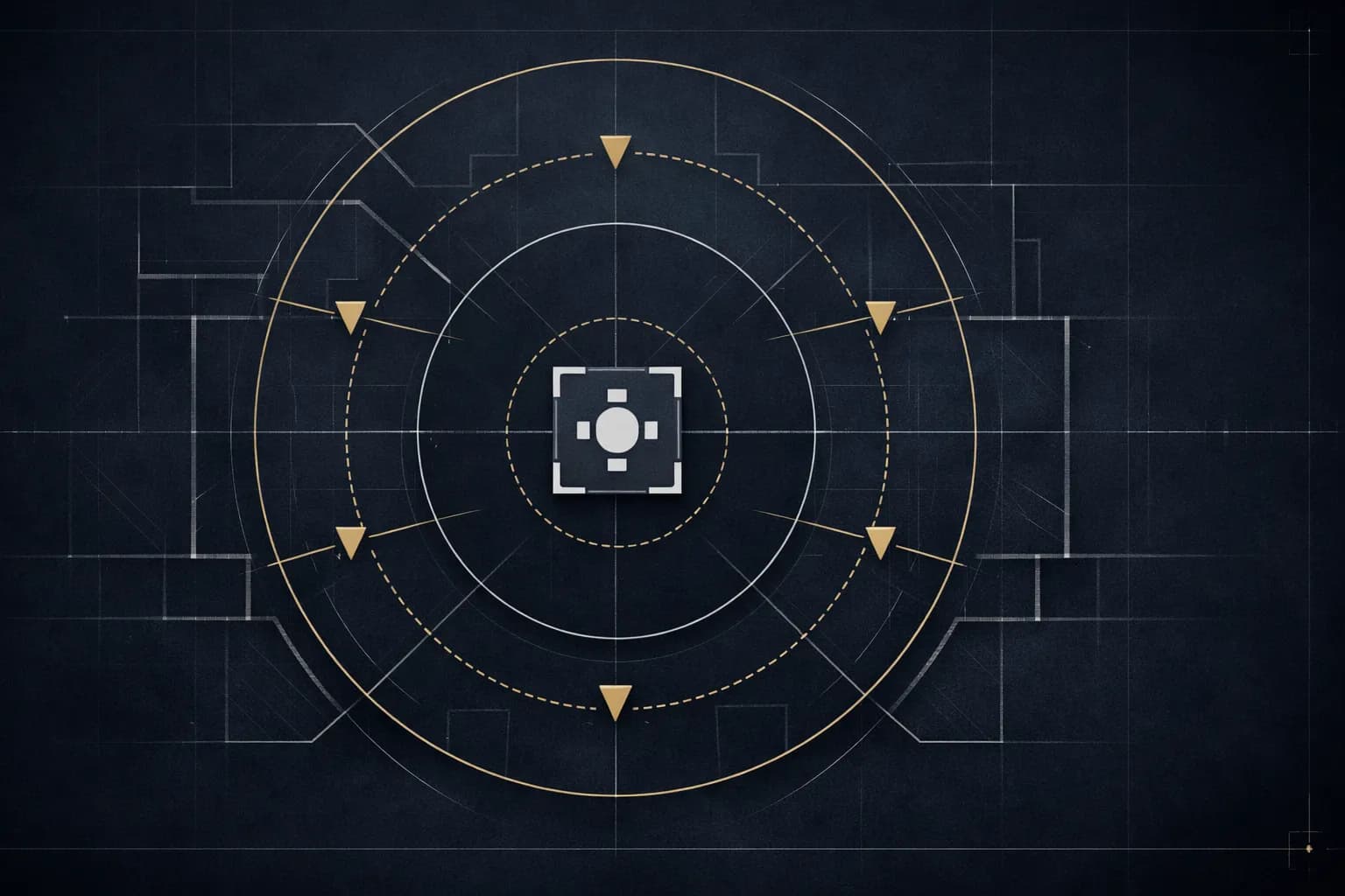 Abstract diagram showing discreet positioning of security assets around a corporate meeting room