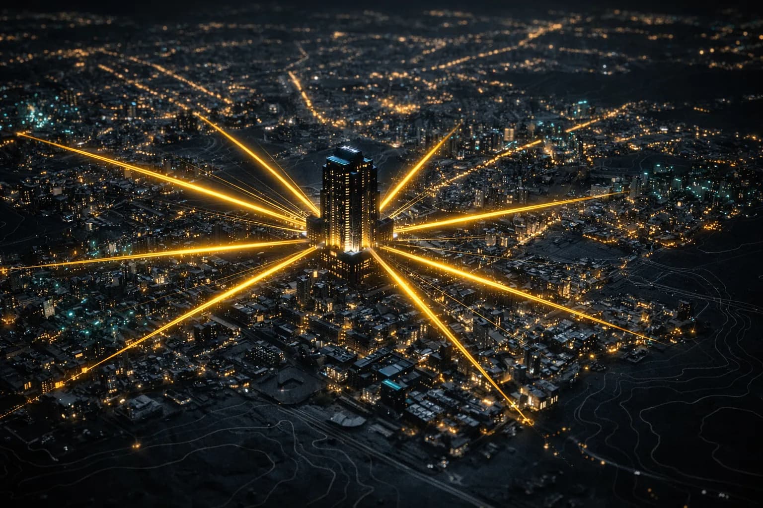 Abstract layered surveillance concept showing facility and executive residence monitoring vectors